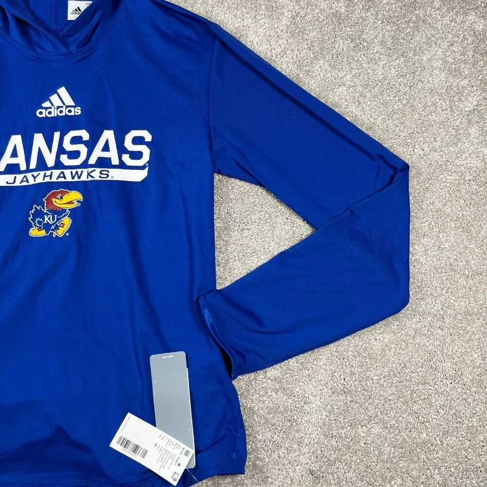 Adidas Mens Small‎ Blue Kansas KU Jayhawks NCAA Aeroready Pullover Hoodie NWT